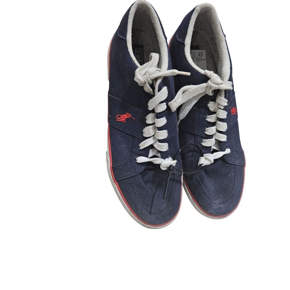 Polo Ralph Lauren Navy Blue Canvas Sneakers  Red Accents & White Laces Size 11